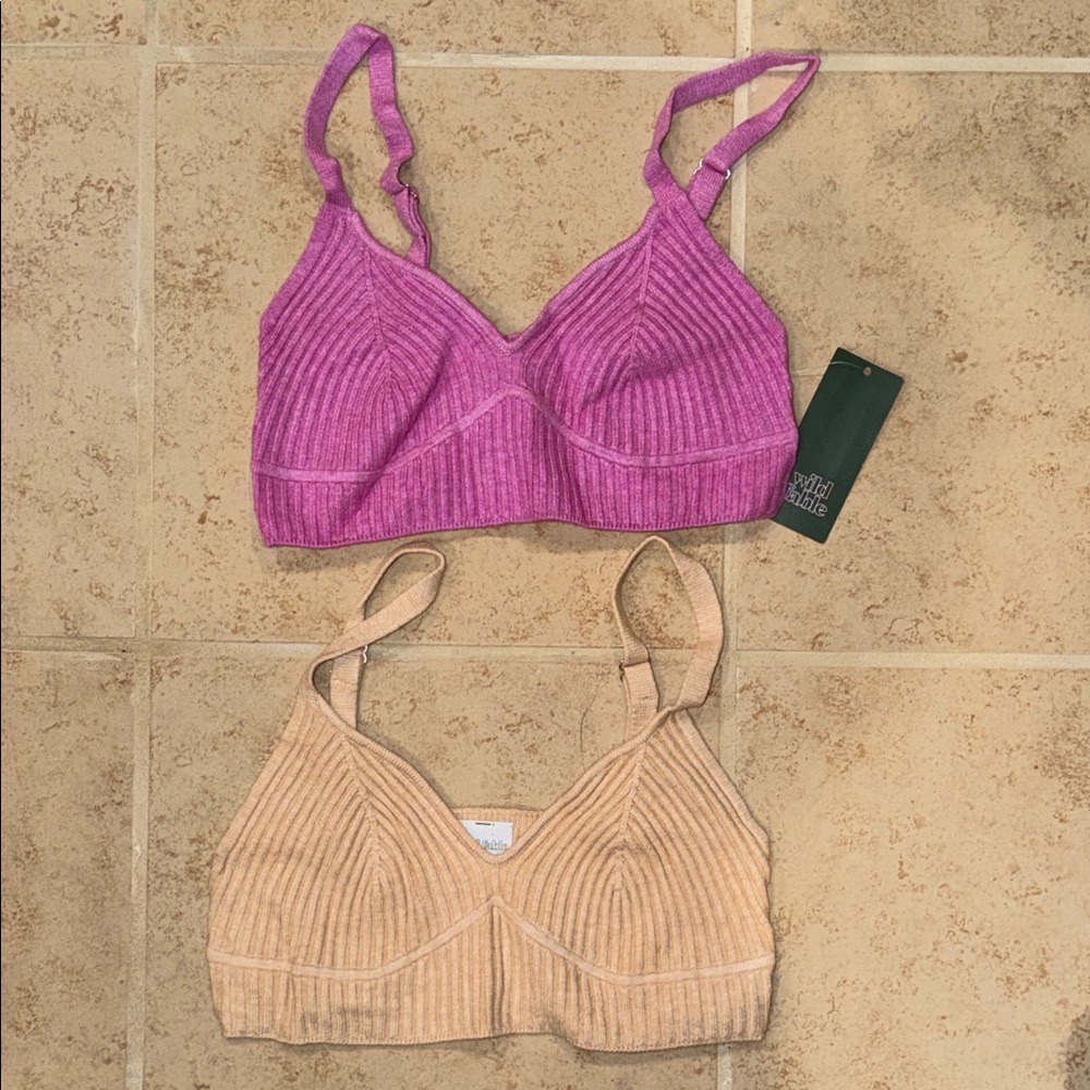 Wild Fable Ribbed Bralette Duo - Purple and Tan